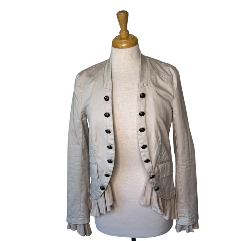 FREE PEOPLE Ruffled Button-Front Draped Romance Jacket Cream Size XS